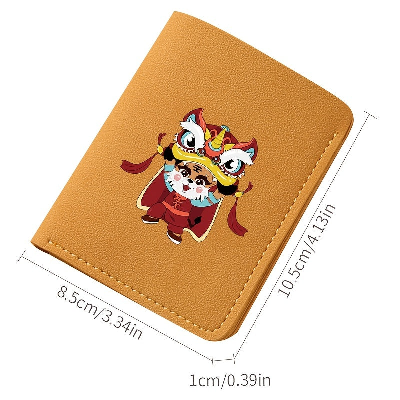 Rabbit Year Lion Dance Pattern Leather Short Wallet