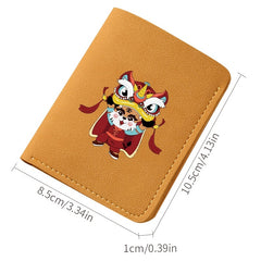 Rabbit Year Lion Dance Pattern Leather Short Wallet