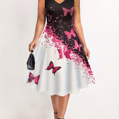 Colorblock Butterfly Print V Neck Cami Dress