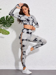 Tie Dye Sports Set Long Sleeve Tee & Breathable Pant Women's Activewear