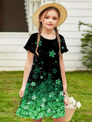 Shamrock Print Crew Neck Short Sleeve Dress
