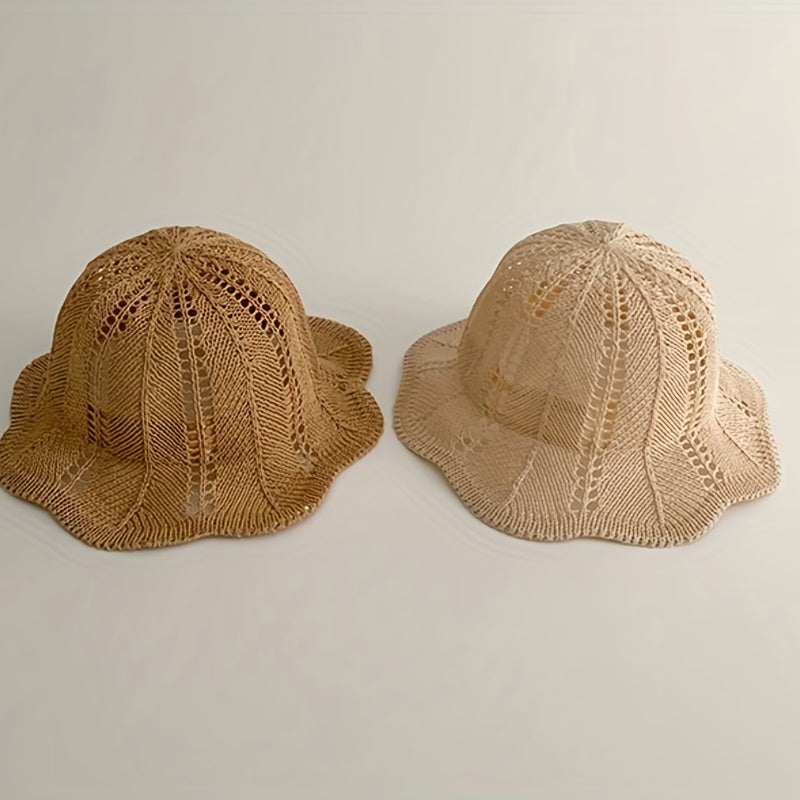 Baby Bucket Straw Hat Summer Hollow Sunscreen Beach Accessories