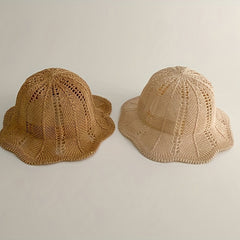 Baby Bucket Straw Hat Summer Hollow Sunscreen Beach Accessories