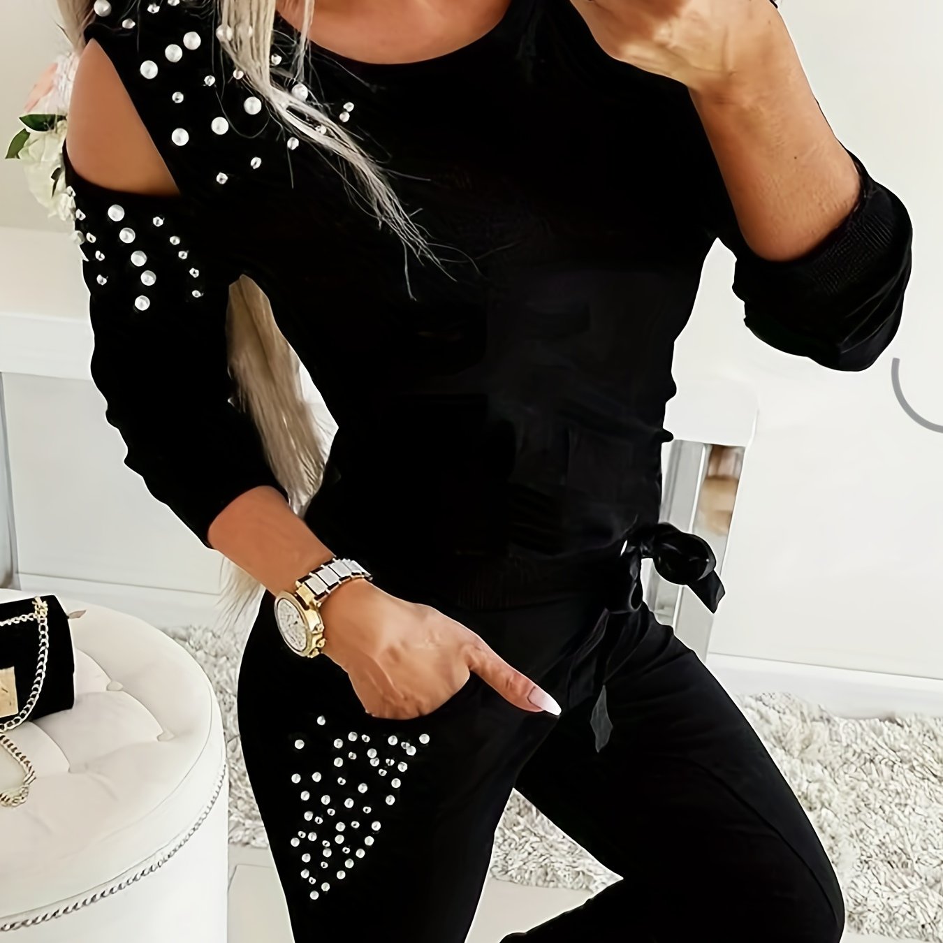 Sexy Outfits Set Women's Plus Cold Shoulder Long Sleeve