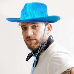 Y2K Laser Hat Bandana Set Iridescent Glitter Space Jazz Cowboy Hip Hop Bandana
