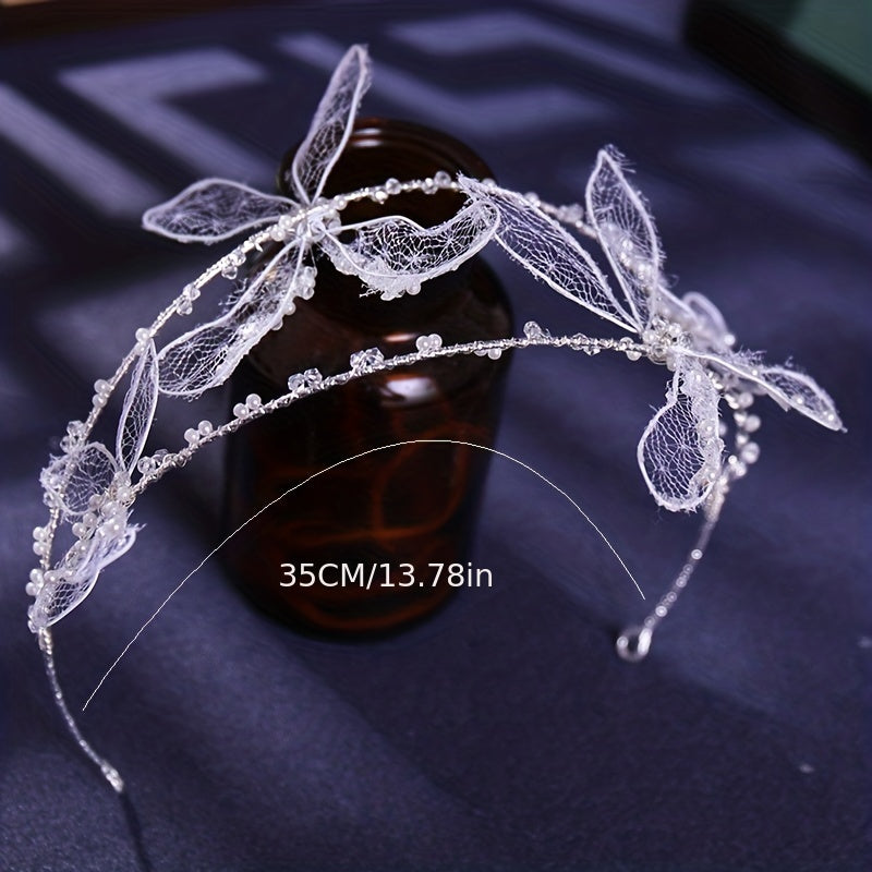 Double Layer Headband With Lace Butterfly Bridal Wedding Hair Accessories