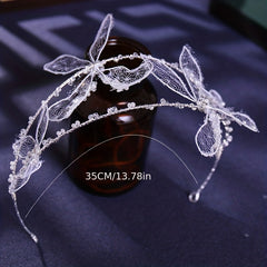 Double Layer Headband With Lace Butterfly Bridal Wedding Hair Accessories