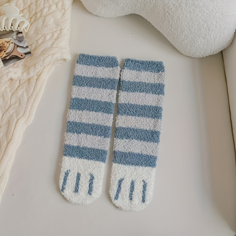6 Pairs Cat Claw Fuzzy Socks Comfy Warm Mid Tube Socks Women's Stockings