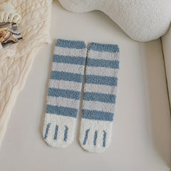 6 Pairs Cat Claw Fuzzy Socks Comfy Warm Mid Tube Socks Women's Stockings