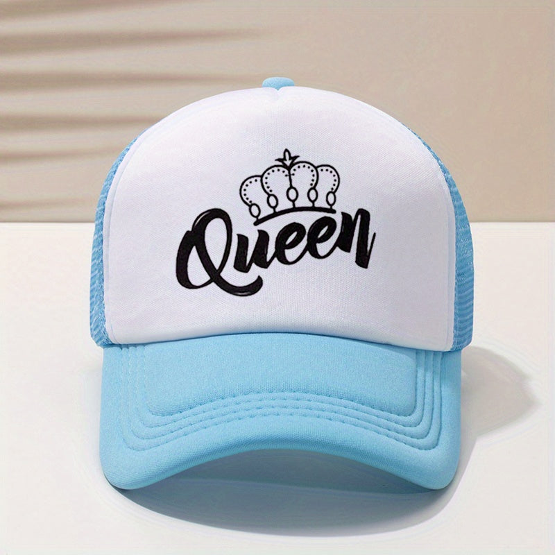 Queen Crown Print Trucker Hat Mesh Breathable Baseball Cap for Women