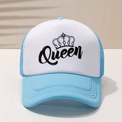 Queen Crown Print Trucker Hat Mesh Breathable Baseball Cap for Women