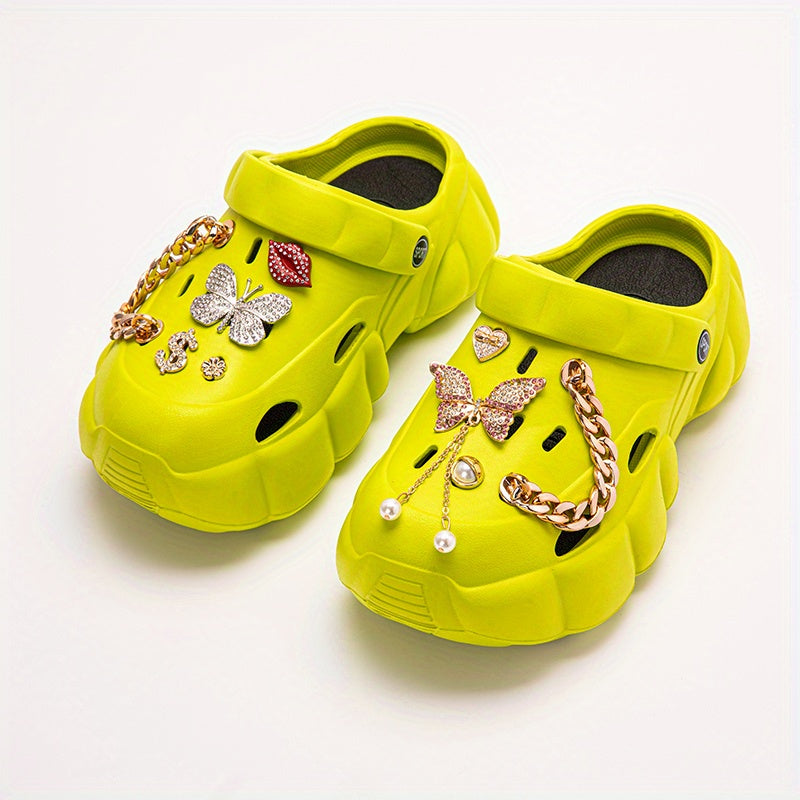Women's Butterfly Charms Clogs Chain Decor Platform Garden Sandals
