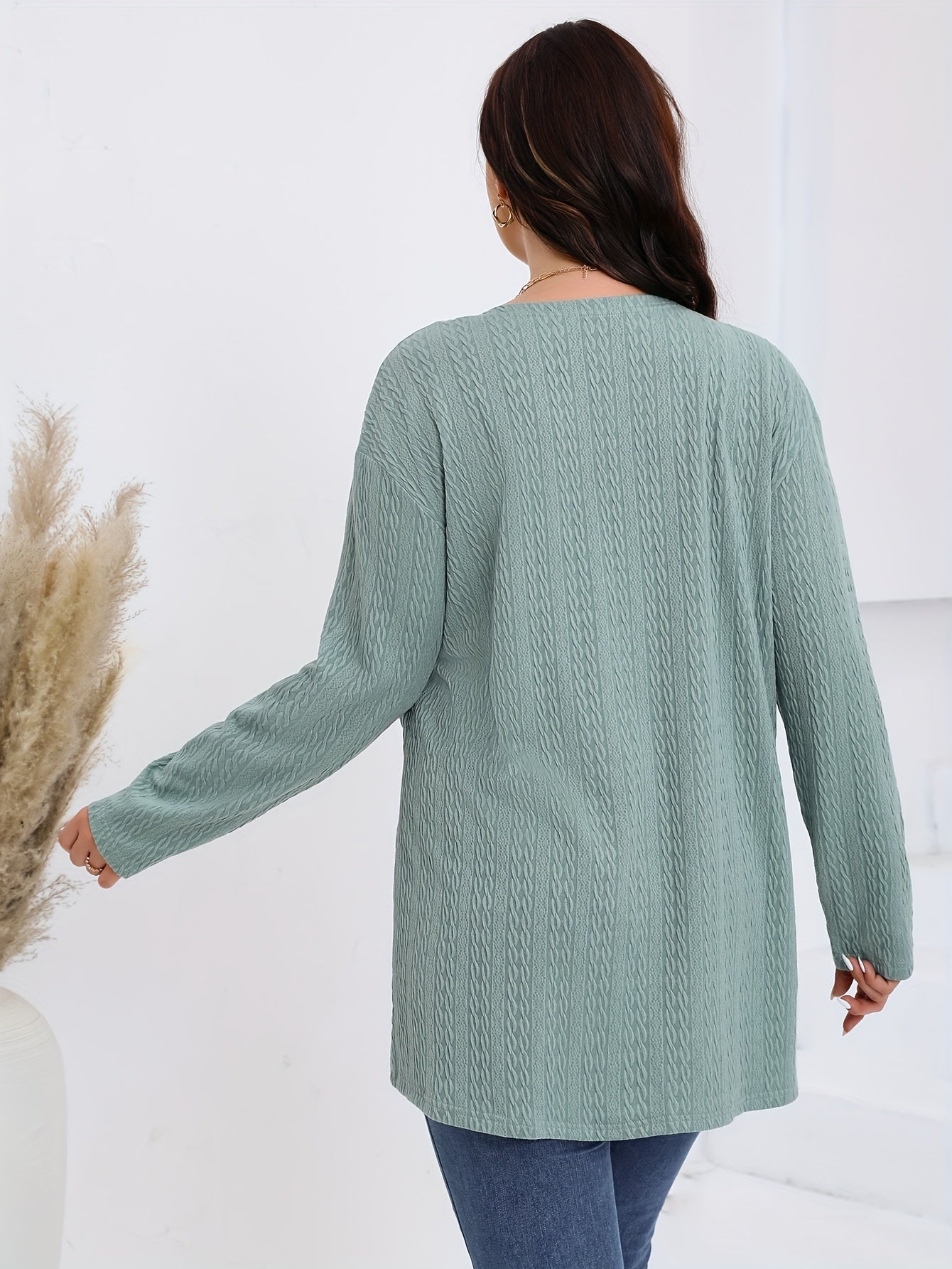 Casual Cardigan Women's Plus Solid Open Front Knitted Cardigan