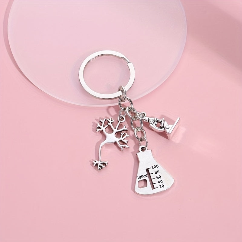 Microscope Keychain Biology Science Chemistry Metal Key Ring Purse Bag