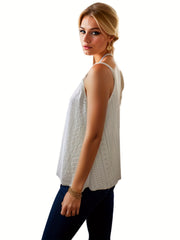 Eyelet Tank Top Sleeveless Summer Women's Clothing