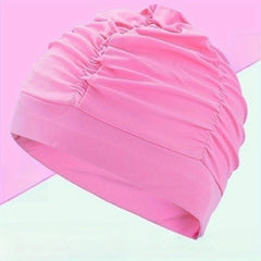Unisex Pleated Cloth Swimming Cap Ear Protection Breathable Cap