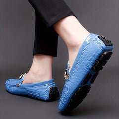 Men's Croc Print Slip On Loafers w/ Metallic Decor