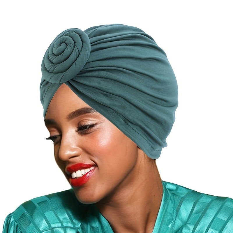 Pleated Turban Cap Solid Braided Twist Bonnet Head Wrap