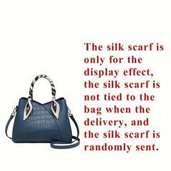Crocodile Pattern Leather Tote Bag with Scarf Handle