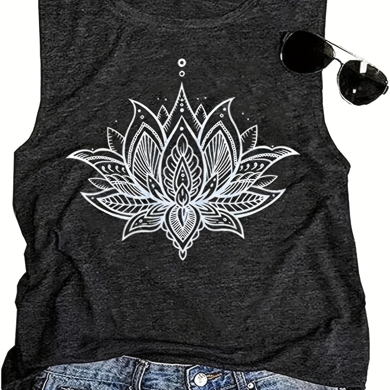 Floral Print Crew Neck Tank Top Sleeveless Summer Casual Women's Clothing