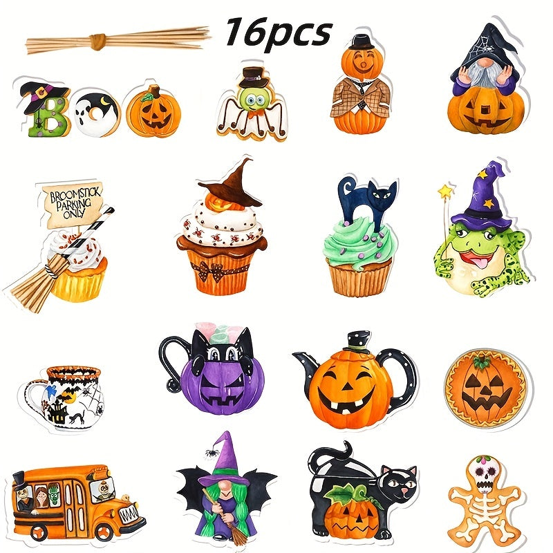 16pcs Halloween Topper Pumpkin Ghost Cake Topper Party Supplies