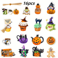 16pcs Halloween Topper Pumpkin Ghost Cake Topper Party Supplies