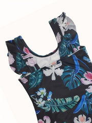 Toddler Girls Floral Ruffle Trim One Piece Swimsuit