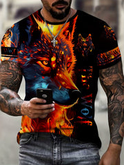Wolf Print Men's Short Sleeve Tee for Autumn
