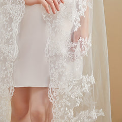Romantic Wedding Veil Lace Trim Bridal Veil with Comb Hand Wash 2m Long