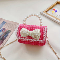 Kids Bow Decor Crossbody Bag with Faux Pearl Handbag