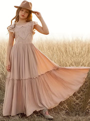Girls' Lace Maxi Gown Dress for Wedding Performance