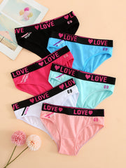 6 Pcs Women's Solid Waist Bikini Panties Breathable Cotton Lingerie