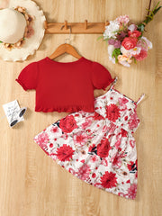 2 Pcs Baby Girl Boho Floral Dress & Cardigan Set