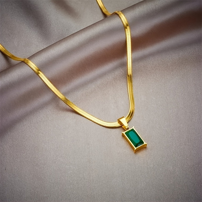 Green Crystal Zircon Necklace Stainless Steel