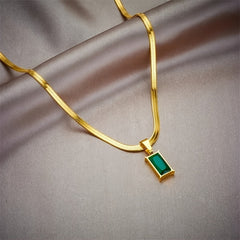 Green Crystal Zircon Necklace Stainless Steel