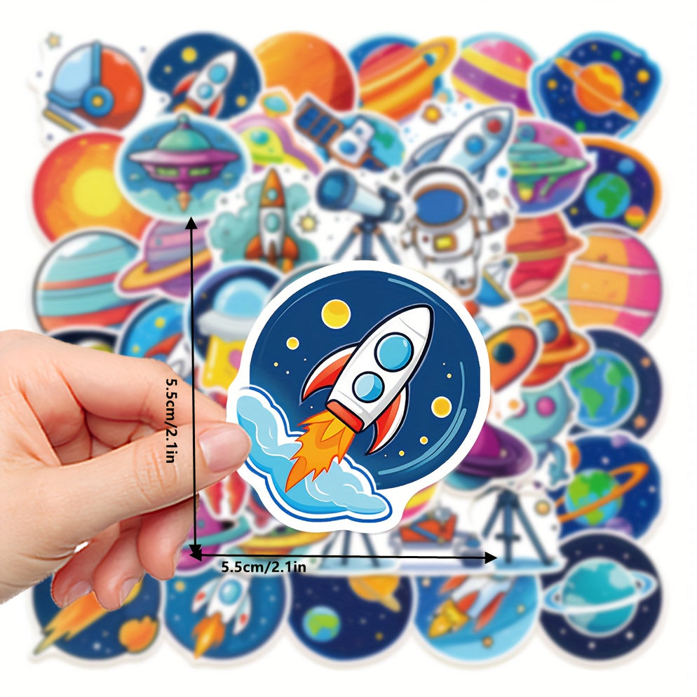 50pcs Cartoon Space Stickers for DIY Projects - Rocket Astronaut Stickers