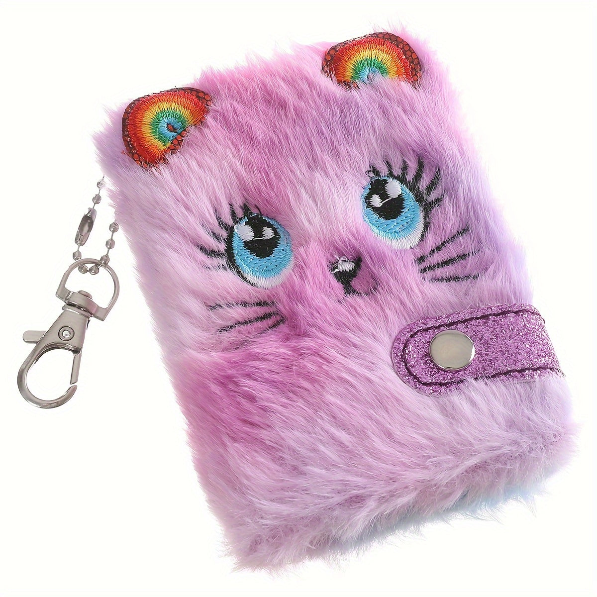 Kids Plush Cat Journal Soft Cover with Ears Keychain Backpack Accessory