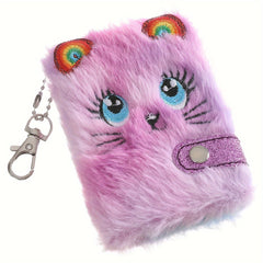 Kids Plush Cat Journal Soft Cover with Ears Keychain Backpack Accessory