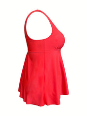 Vacay Tankini Set Women's Plus Solid Peplum Tank Top & Panty Swimsuit