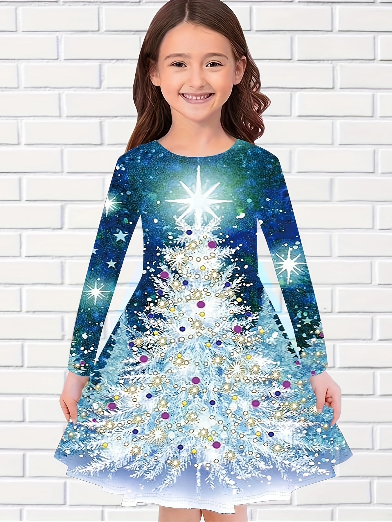 Sweet Girls Kitten Long Sleeve Dress for Spring Fall Party