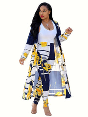 Printed Two Piece Set Coat & Pants Outfit