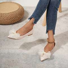 Women's Lace Bowknot Flats Pointed Toe Slip On Shoes