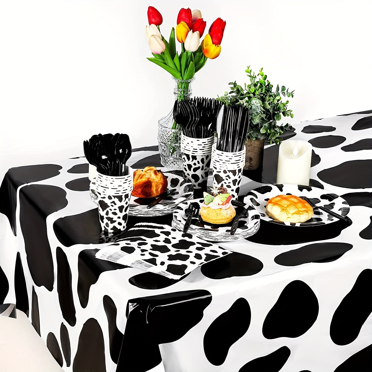 Cow Print Tablecloth for Animal Themed Parties - Farm Birthday Party Supplies