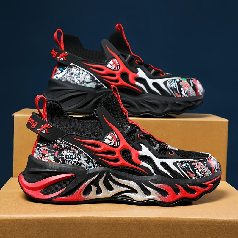 Men's Flame Basketball Shoes Comfy Non Slip Lace Up Sneakers