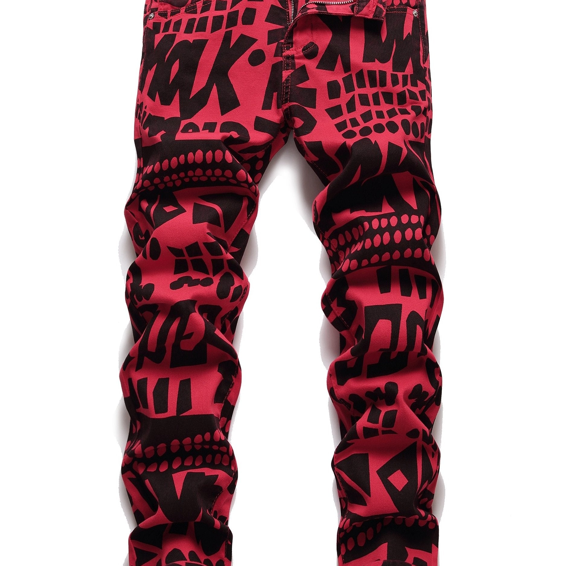 Letter Print Cotton Jeans Men's Casual Street Style Denim Pants