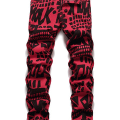 Letter Print Cotton Jeans Men's Casual Street Style Denim Pants