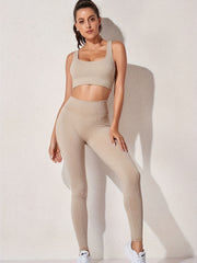 High Stretch Yoga Sports Set Square Neck Crop Bra & Leggings Activewear