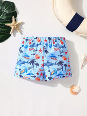 Boys Shark Starfish Print Shorts for Kids Summer Beach Vacation