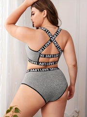 Women's Plus Casual Lingerie Set Strappy Bra & Panty Sporty 2pcs Set Plus Size