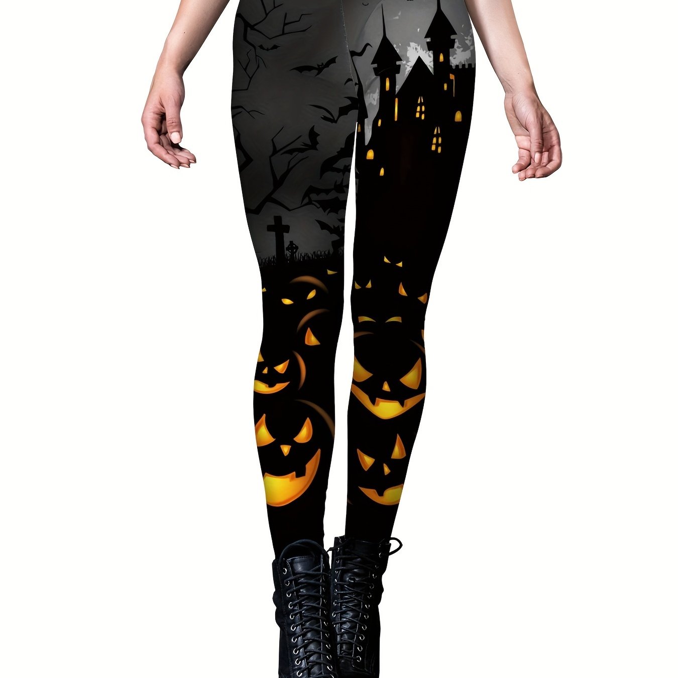 Halloween Print Skinny Leggings Elastic Waist Women's Clothing